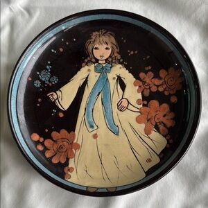 Vintage Decorative Plate with Girl Illustration